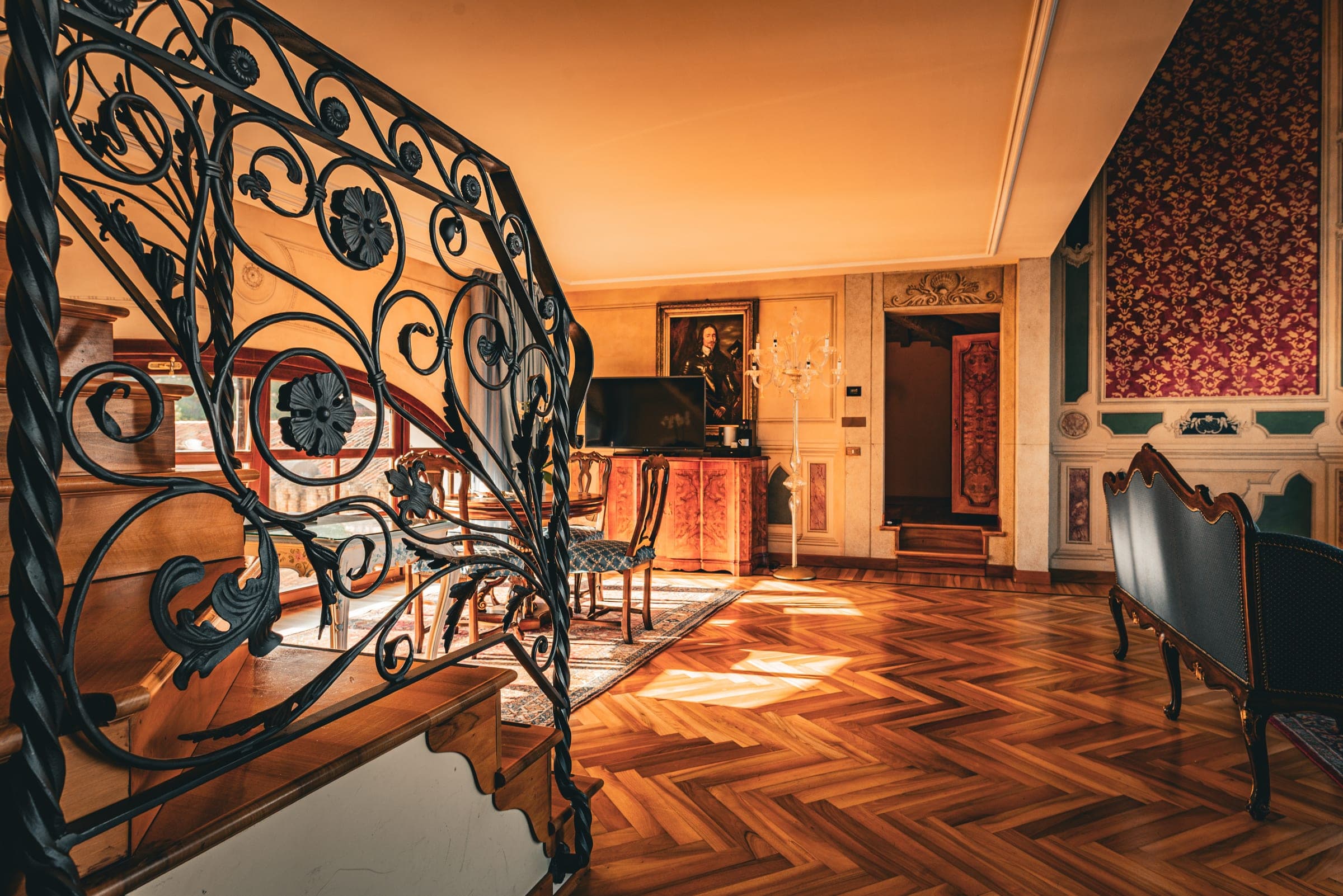 Wrought iron staircase in Venetian palazzo