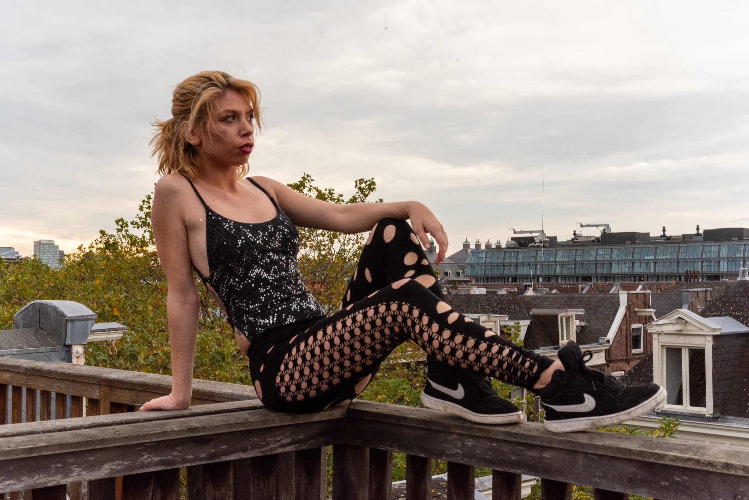 Rooftop pose above Amsterdam