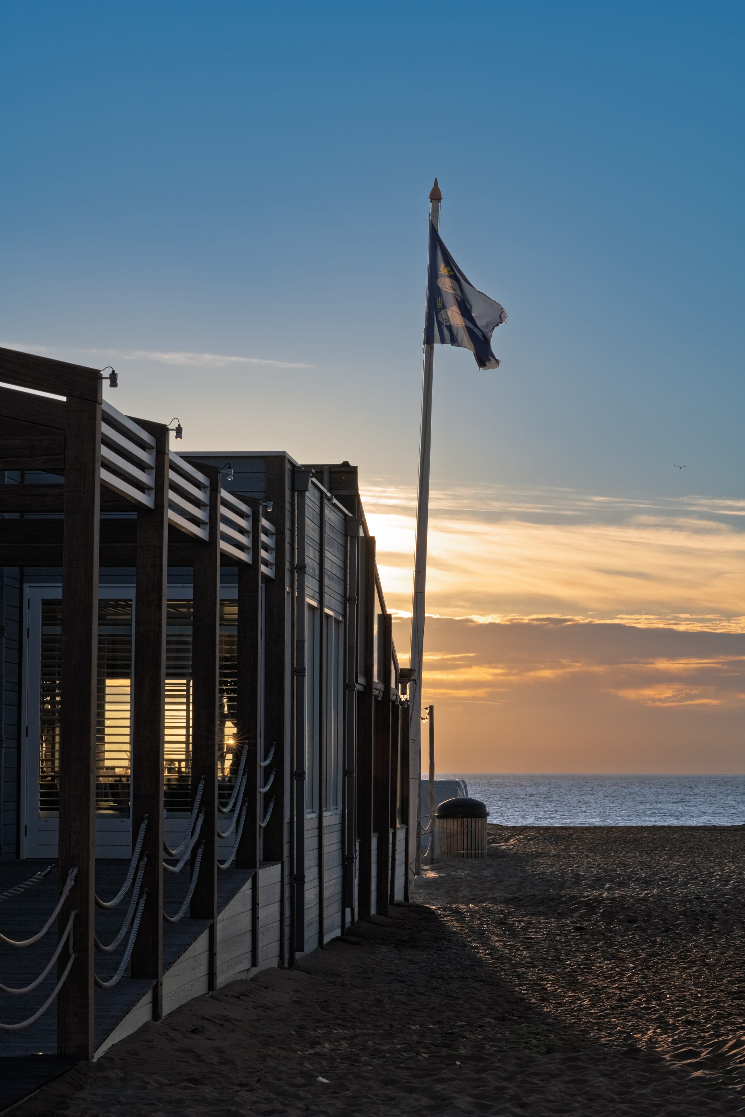 Beach pavilion at dusk