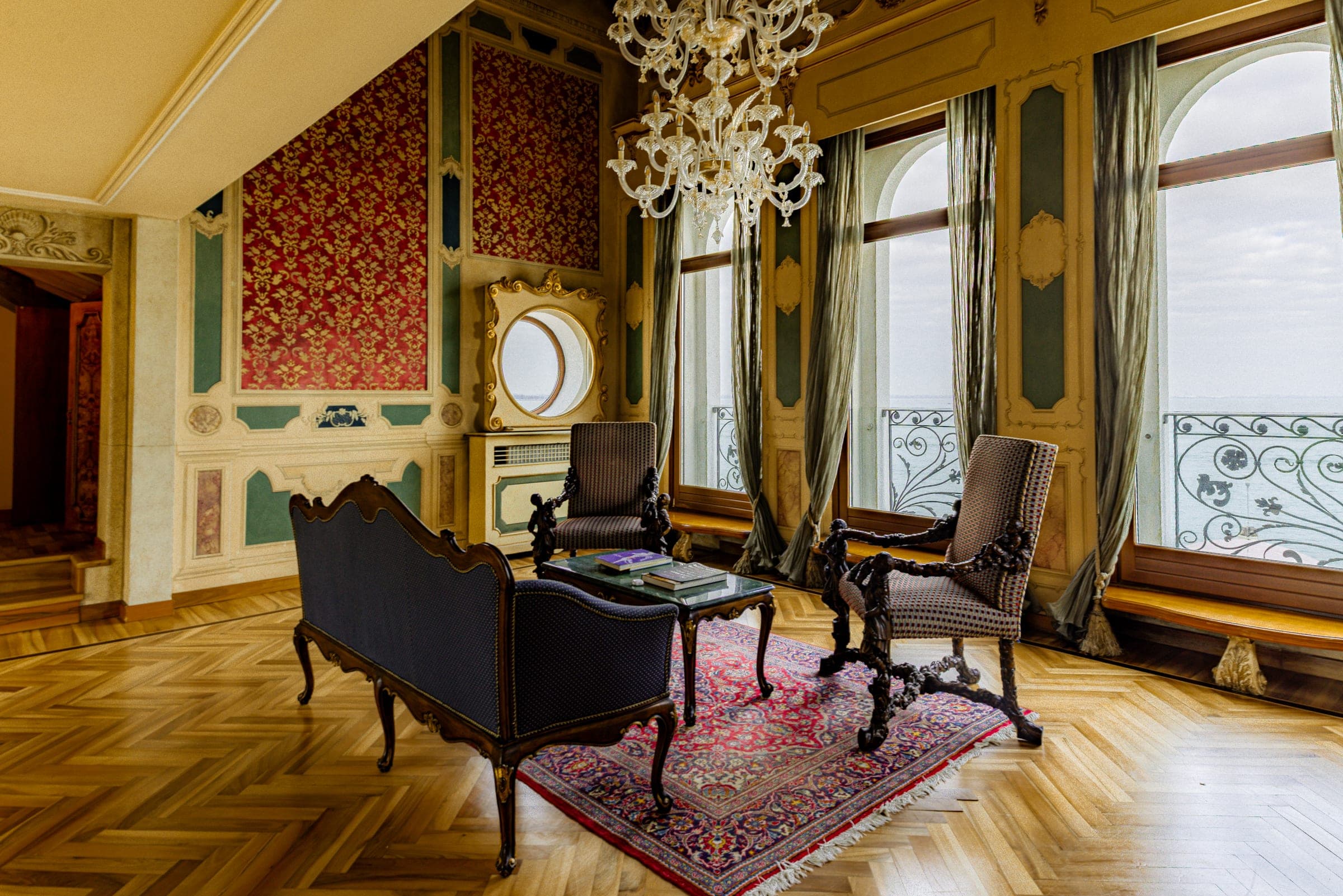Venetian palazzo salon with Murano chandelier