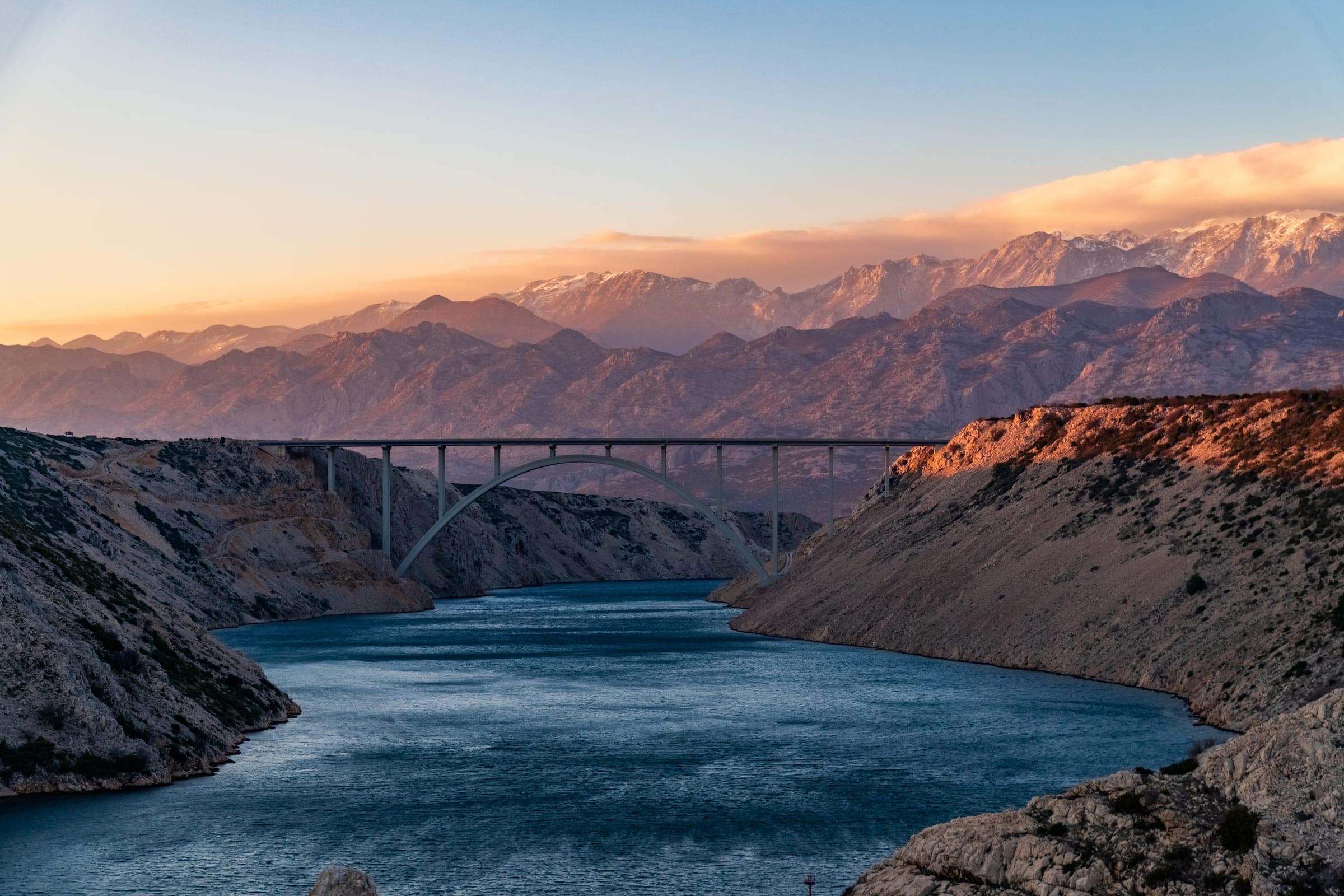 Maslenica bridge at golden hour