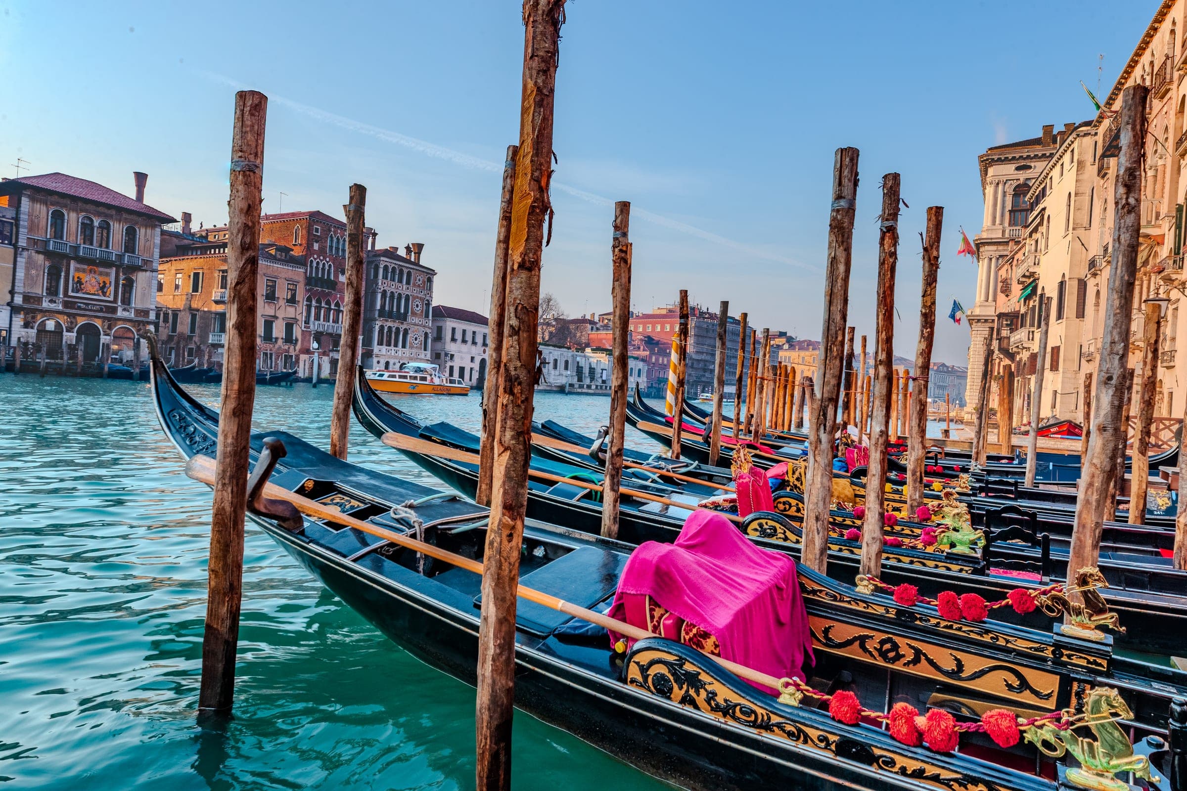 Moored gondolas on the Grand Canal