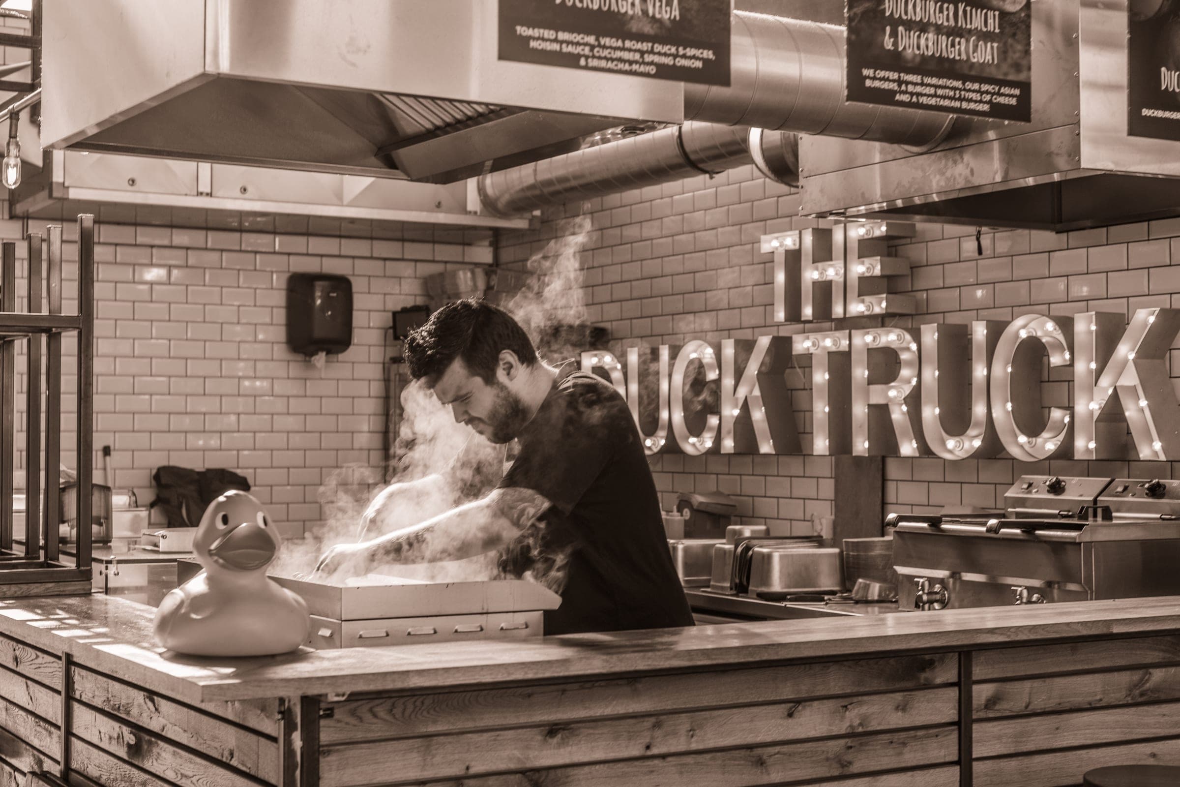 Steam rising at the duck truck stall