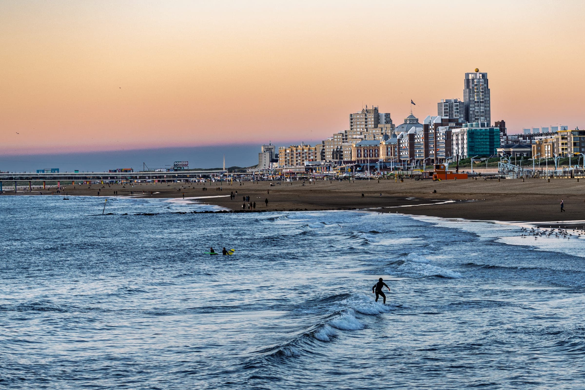 Surfer at Scheveningen sunset